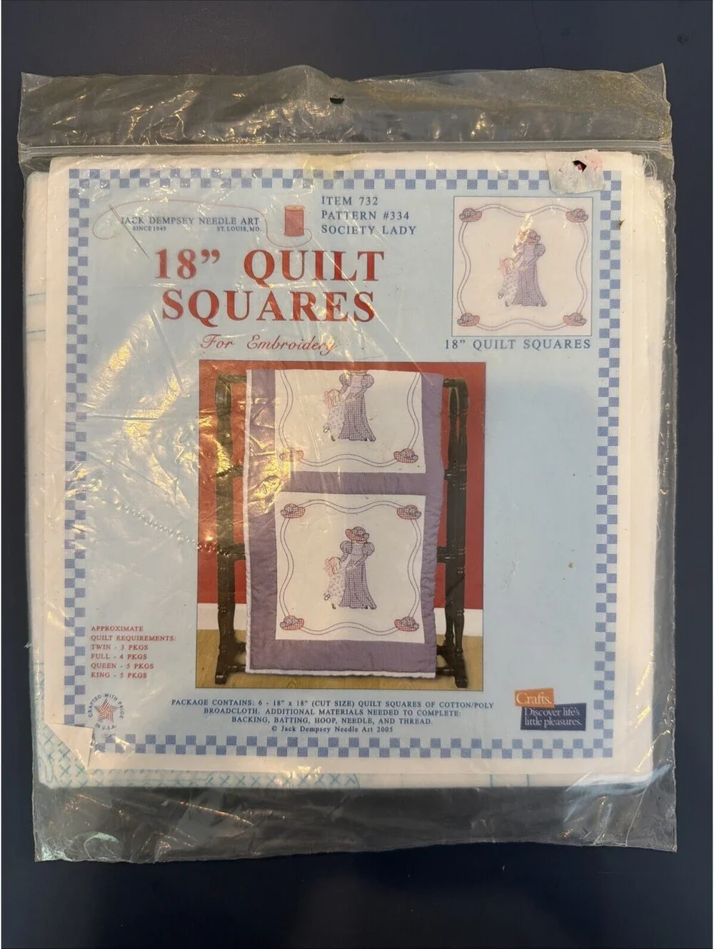 New Jack Dempsey 18” Quilt Squares Society Lady #334 New